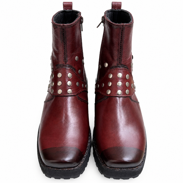 Premium Cherry Zeeper Leather Boot with Stylish Harness | Salman Khan Style Boot