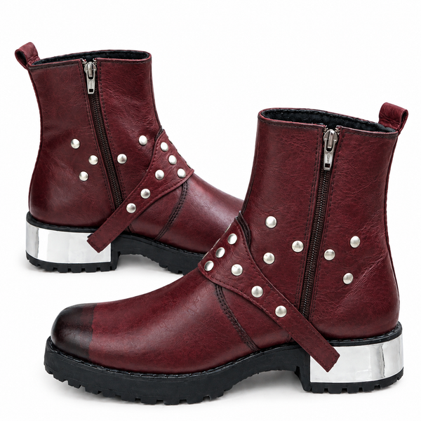 Premium Cherry Zeeper Leather Boot with Stylish Harness | Salman Khan Style Boot