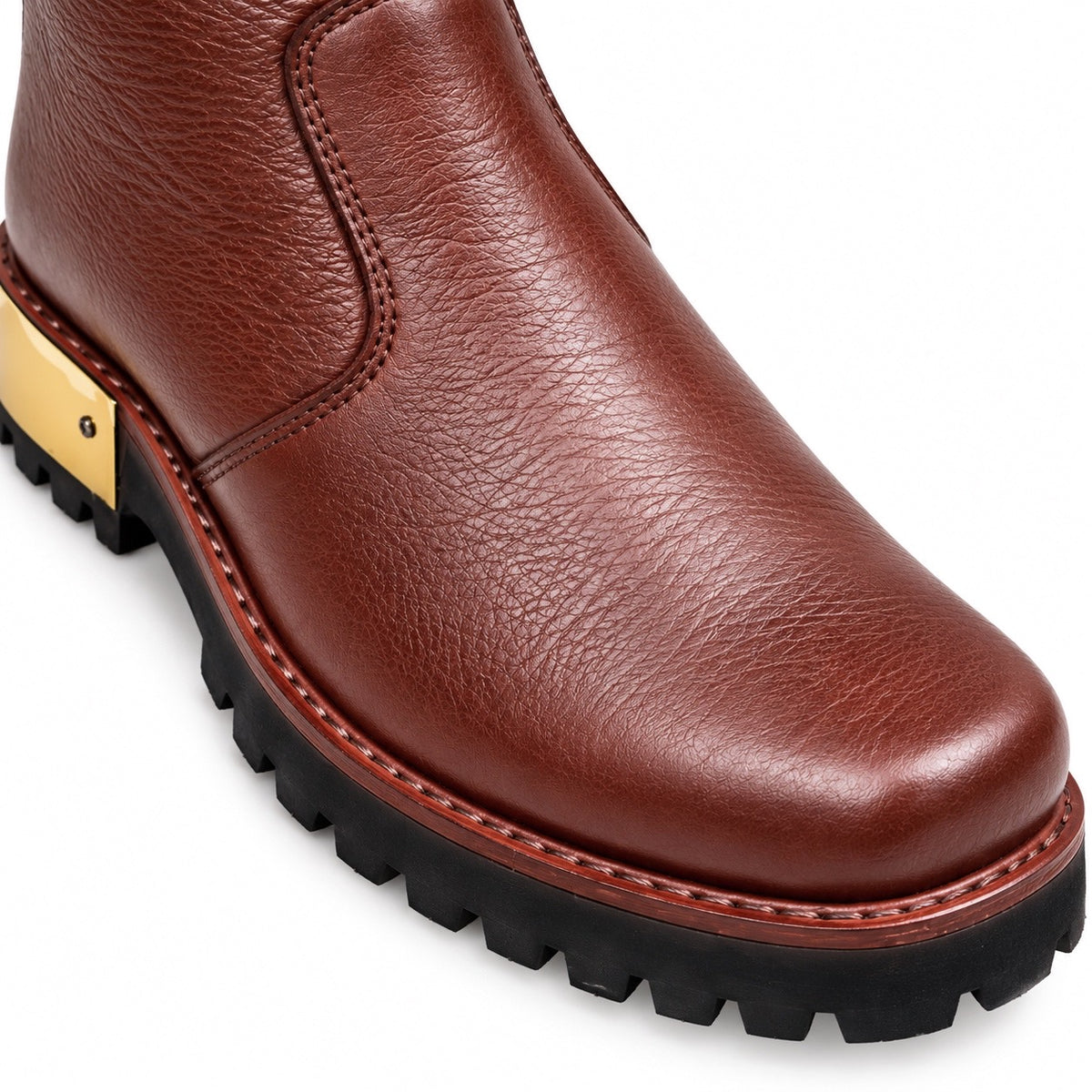 Rich Brown Leather Golden-Heel Ankle Zipper Boot