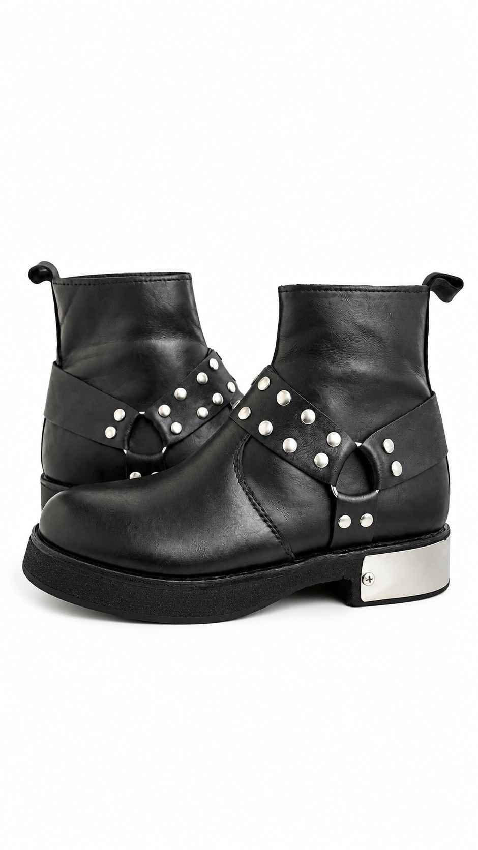 Premium Black Leather Boot | Handmade Style Round Shape Stylish Harness & TPR Sole