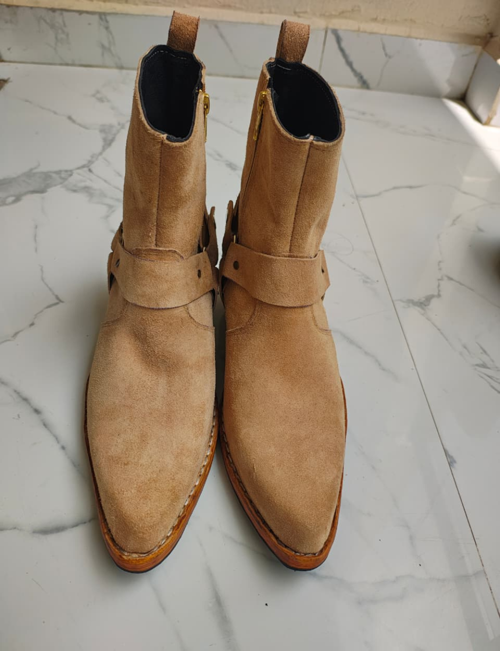 Creme Suede Handmade Boots – Classic Western Style!