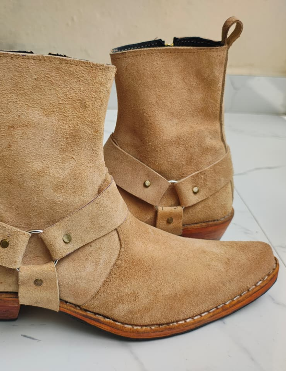 Creme Suede Handmade Boots – Classic Western Style!