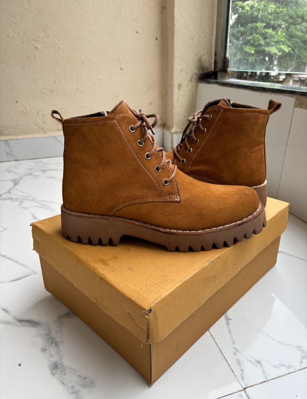Handmade Premium Brown Suede Lace-Up Boots