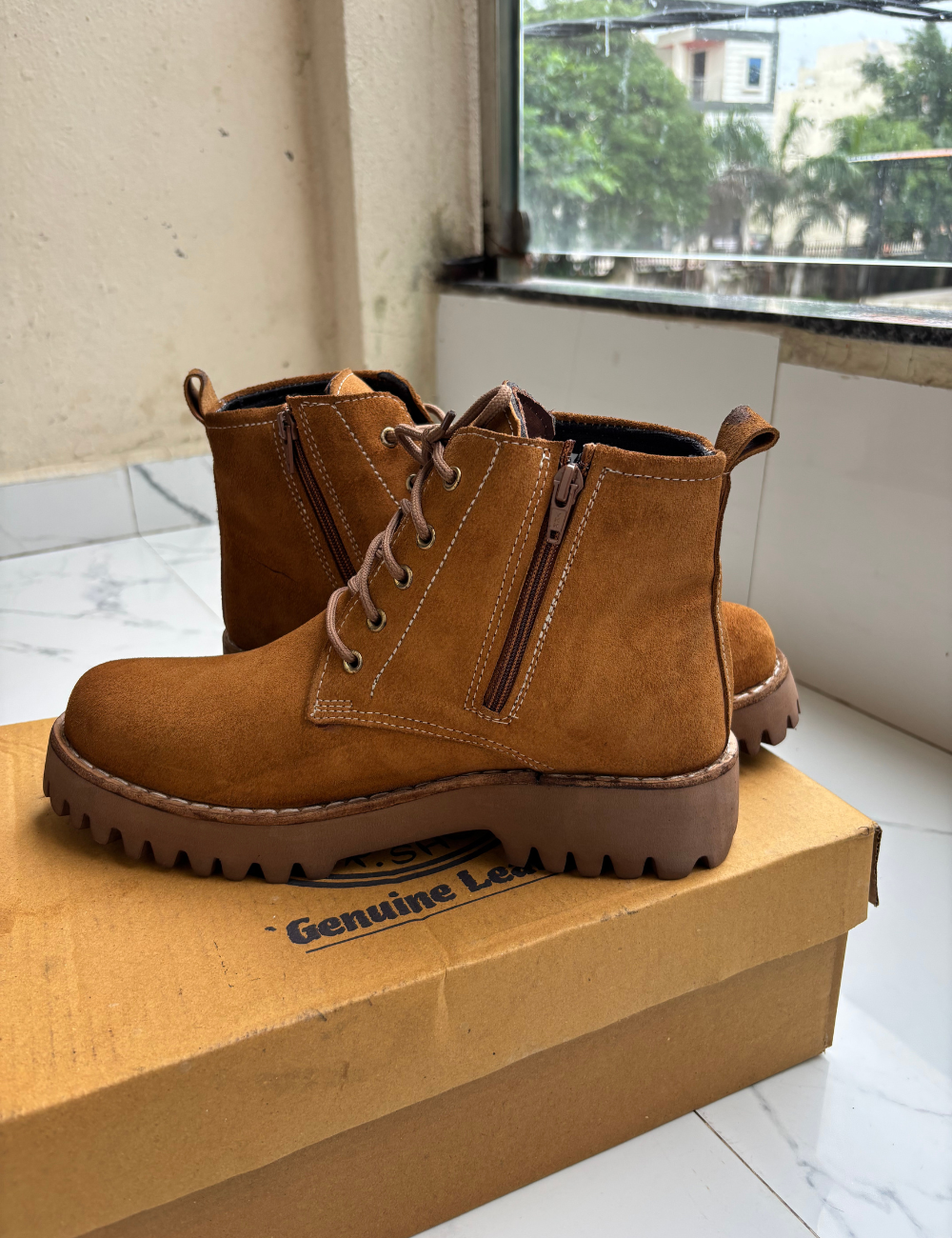 Handmade Premium Brown Suede Lace-Up Boots