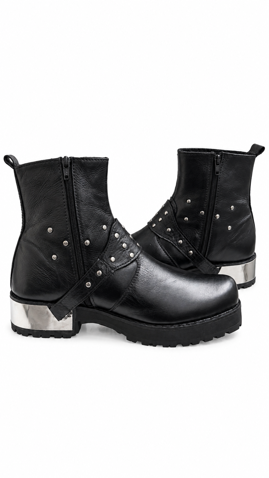Premium Black Zeeper Leather Boot with Stylish Harness |