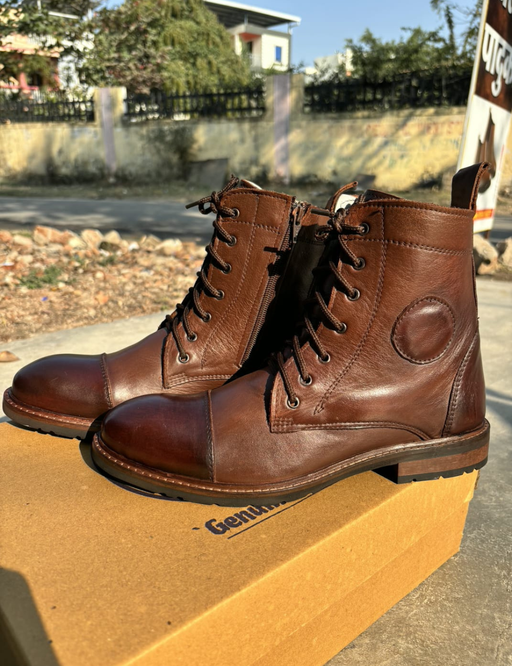 Handmade Premium Brown Leather Lace-Up Boots