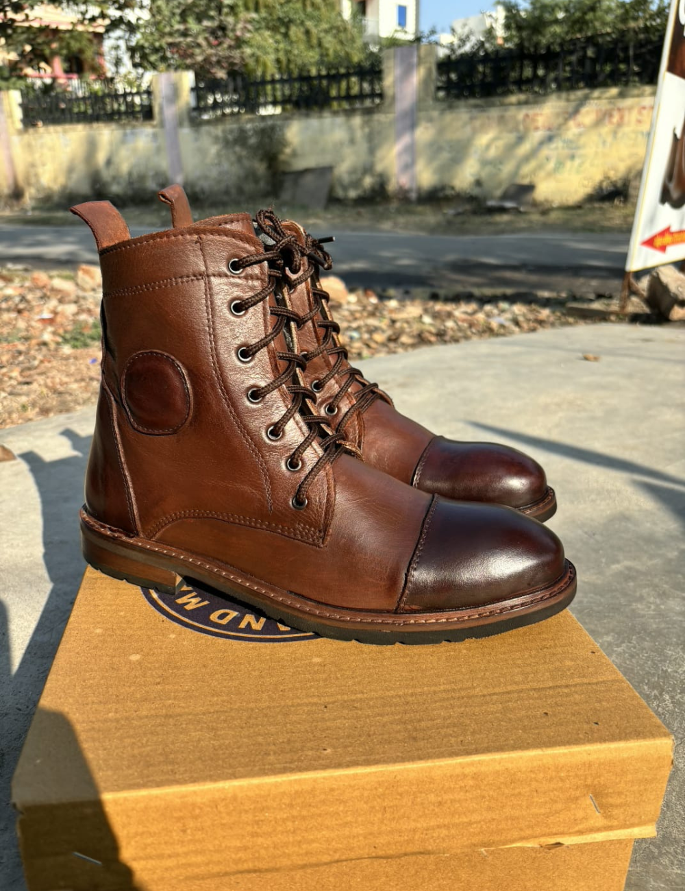 Handmade Premium Brown Leather Lace-Up Boots