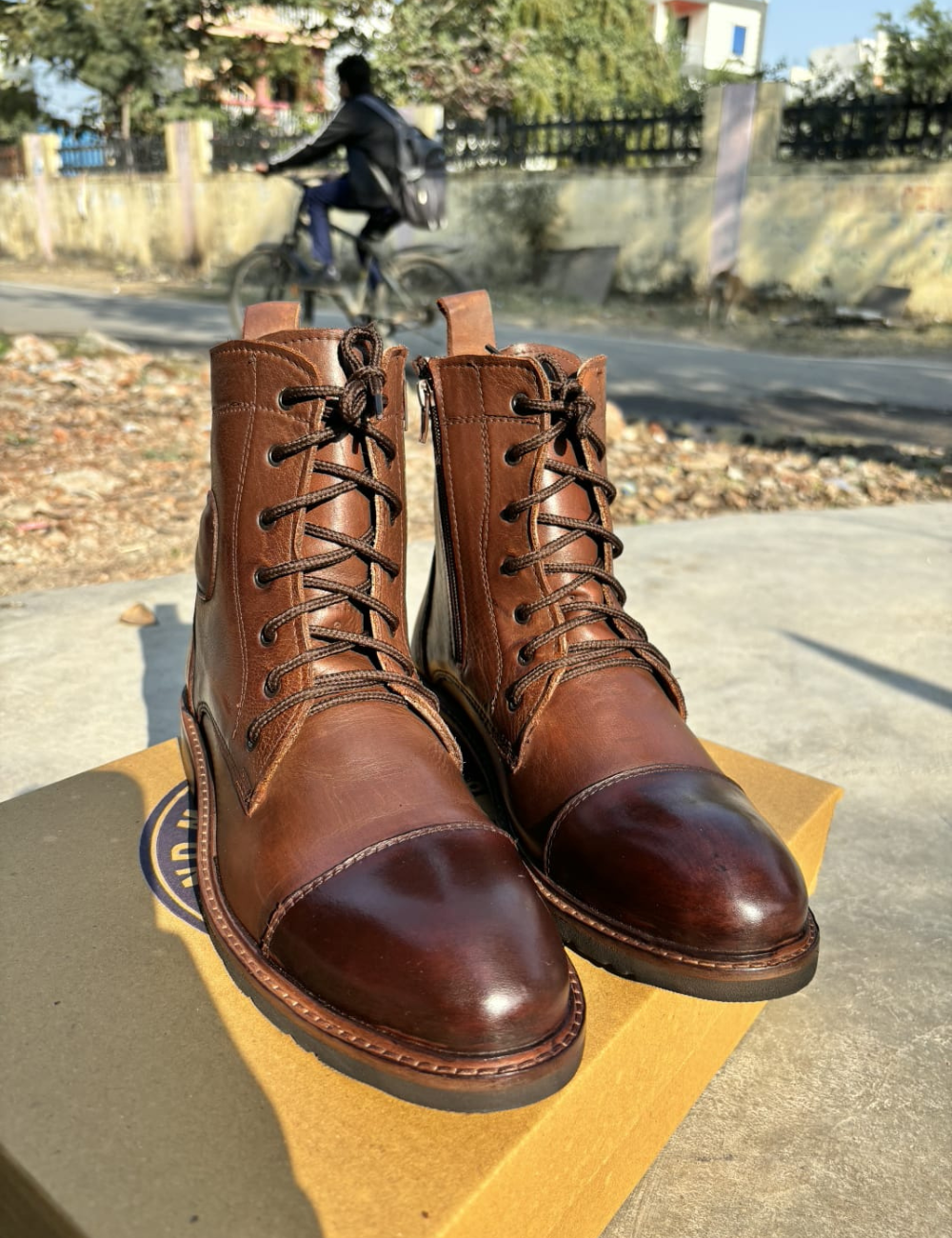 Handmade Premium Brown Leather Lace-Up Boots