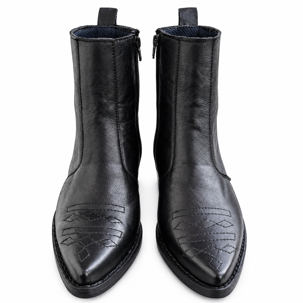 Black Heritage Stitch Ankle Leather Zipper Boot