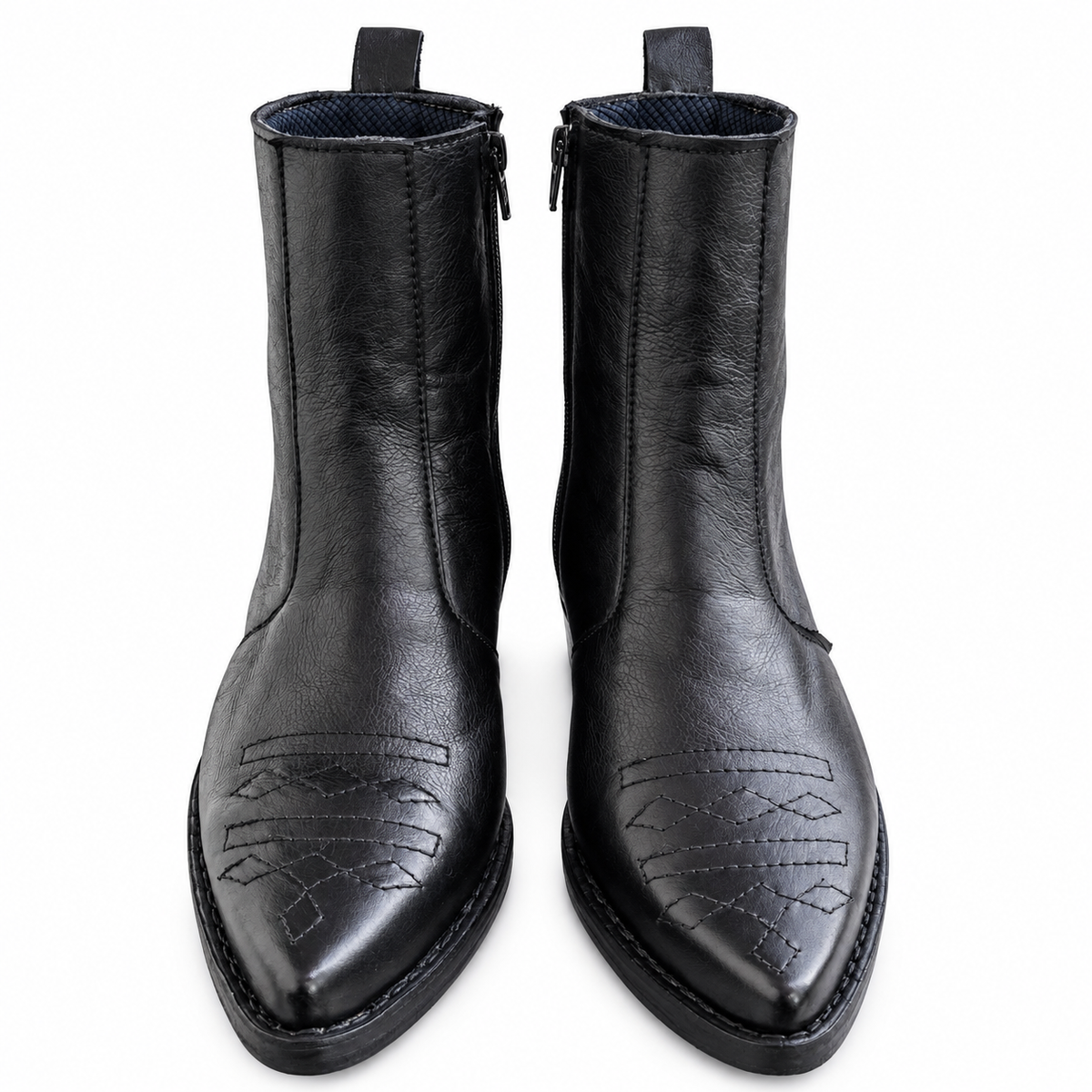 Black Heritage Stitch Ankle Leather Zipper Boot