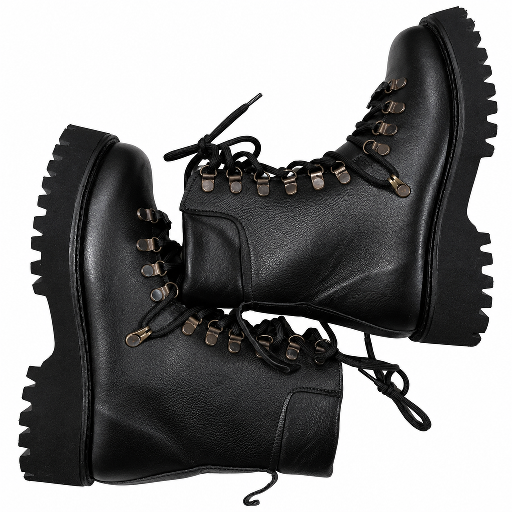 Black Chunky Lace-Up Combat Boots