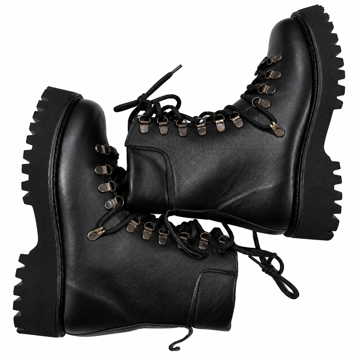 Black Chunky Lace-Up Combat Boots
