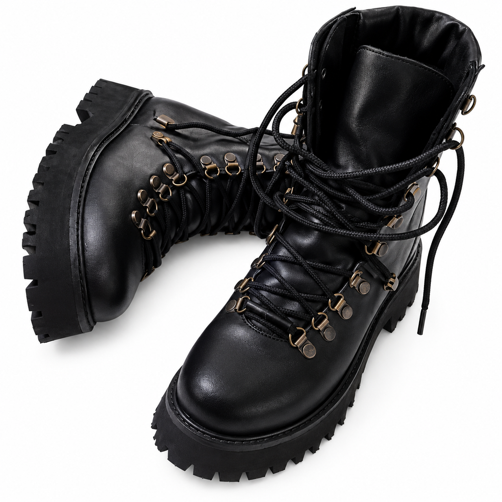 Black Chunky Lace-Up Combat Boots
