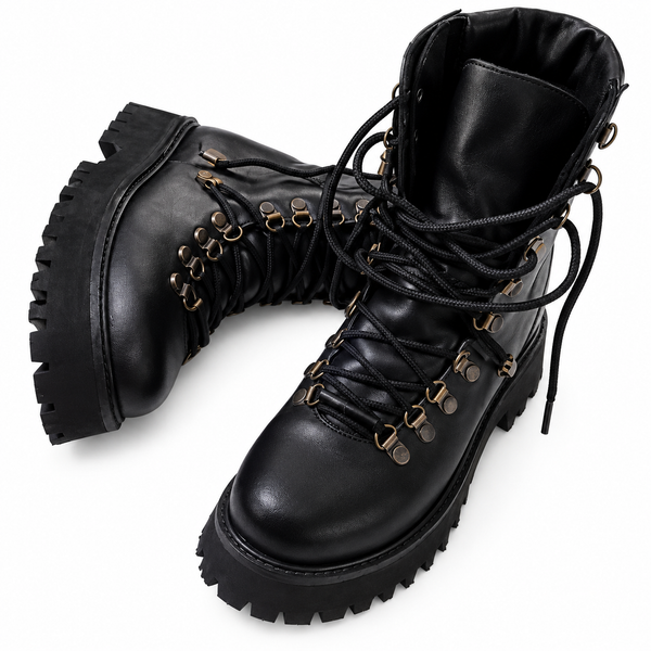 Black Chunky Lace-Up Combat Boots