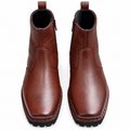 Rich Brown Leather Golden-Heel Ankle Zipper Boot
