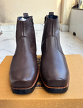 Handmade Shoes Brown Zipper Boots with Leather Sole & Cuban Heel