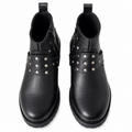 Black Studded Harness Combat Leather Zipper Boot