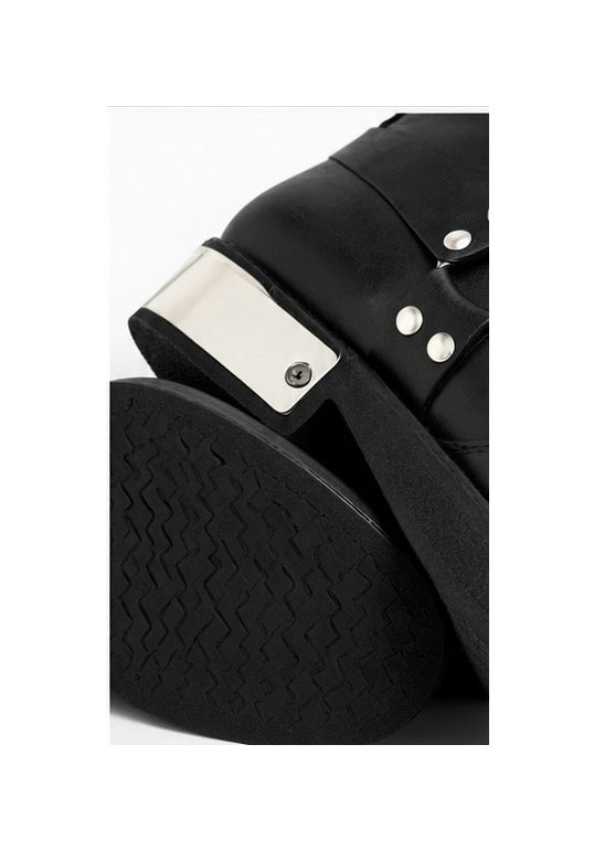 Premium Black Leather Boot | Handmade Style Round Shape Stylish Harness & TPR Sole