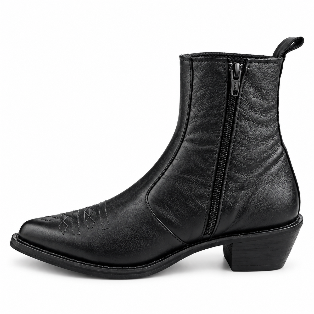 Black Heritage Stitch Ankle Leather Zipper Boot