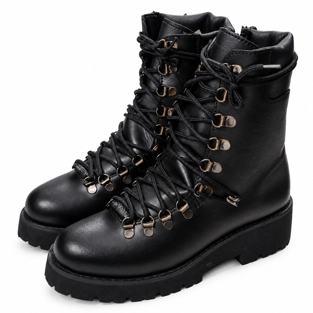 Black Chunky Lace-Up Combat Boots
