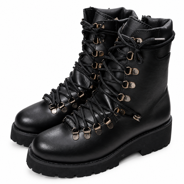Black Chunky Lace-Up Combat Boots