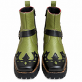 Olive Green & Black Studded Ankle Leather Zipper Boot