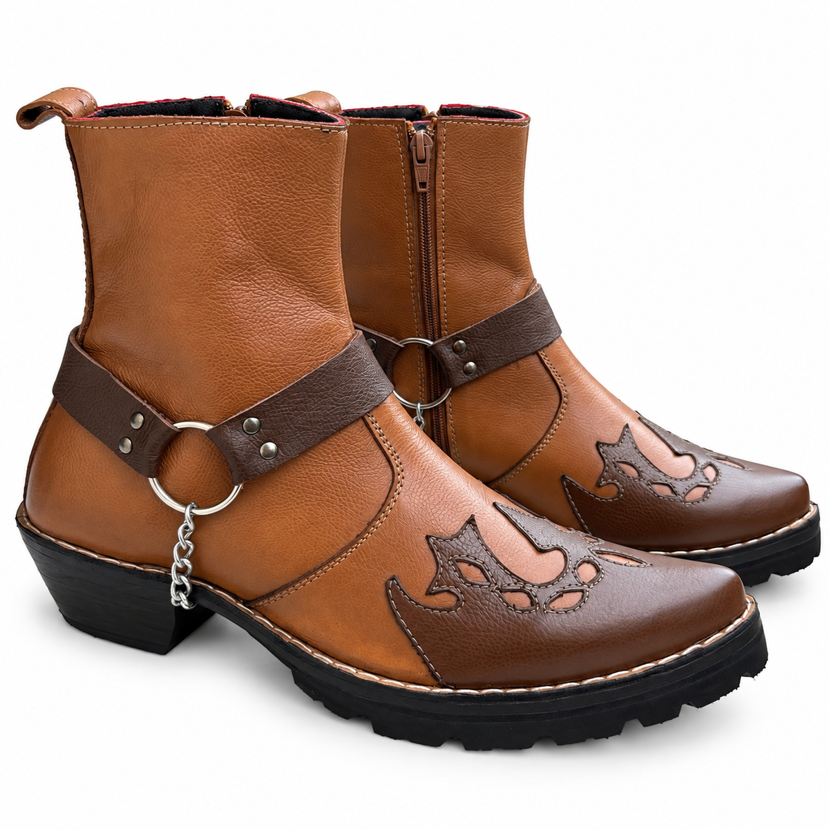 Premium Yellow Tan & Brown Leather Ankle Zipper Boot