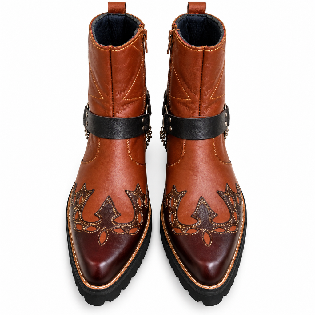 Handmade Vintage Brown Leather Ankle Zipper Boot
