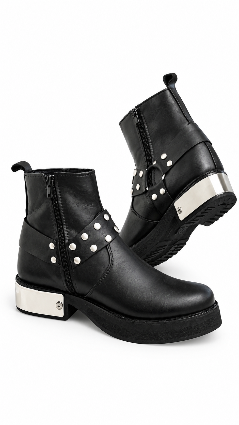 Premium Black Leather Boot | Handmade Style Round Shape Stylish Harness & TPR Sole