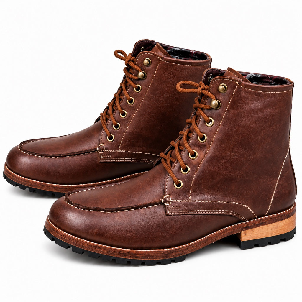 Chestnut Brown Moc-Toe Lace-Up Boot