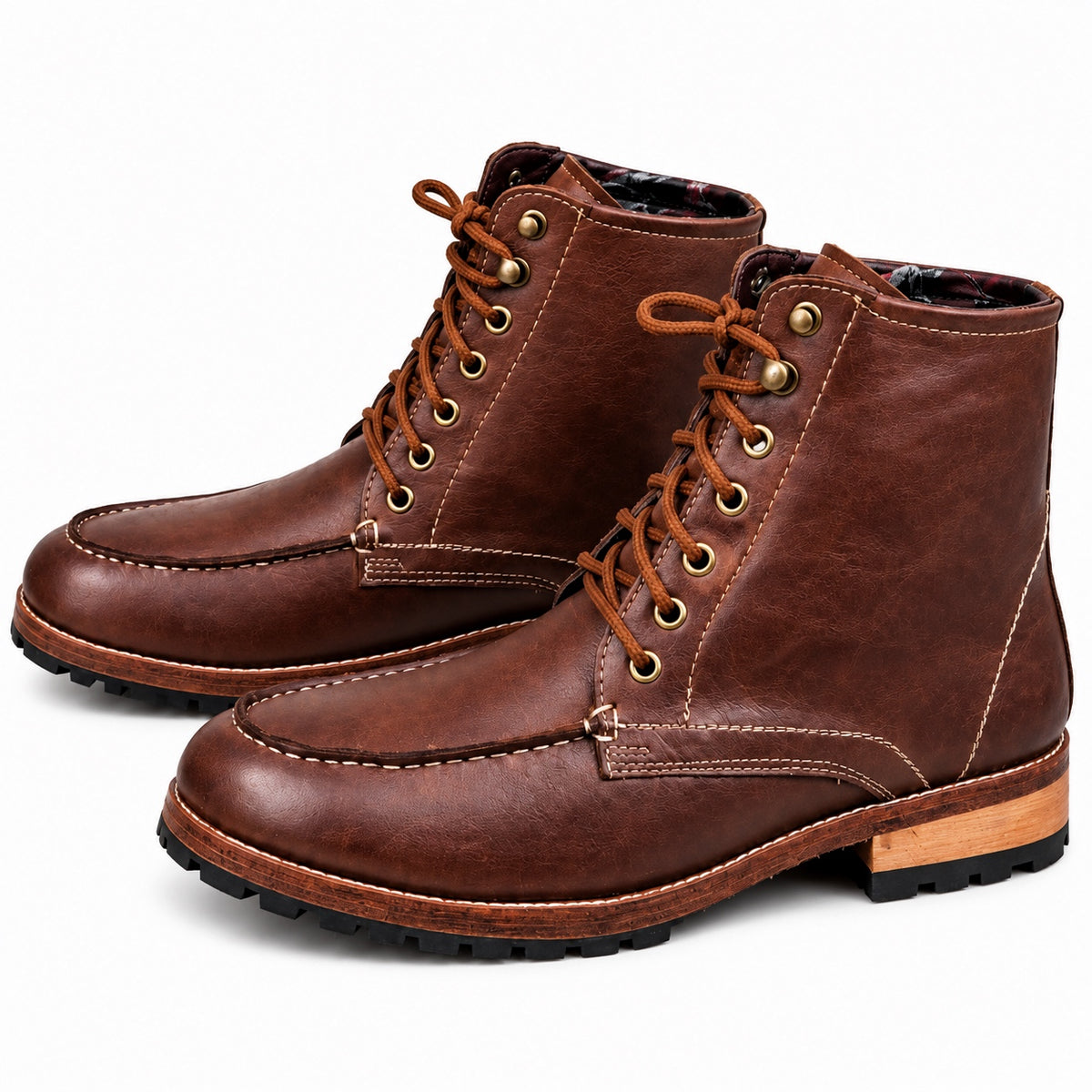 Chestnut Brown Moc-Toe Lace-Up Boot