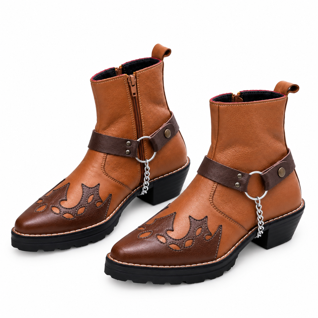 Premium Yellow Tan & Brown Leather Ankle Zipper Boot