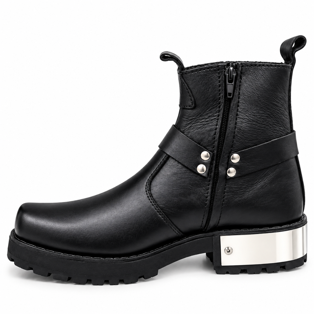 Stylish Black Urban Harness Leather Zipper & Chelsea Boot