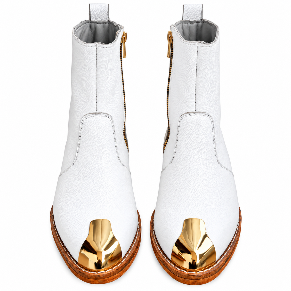 Premium White Gold-Toe Ankle Leather Zipper Boot