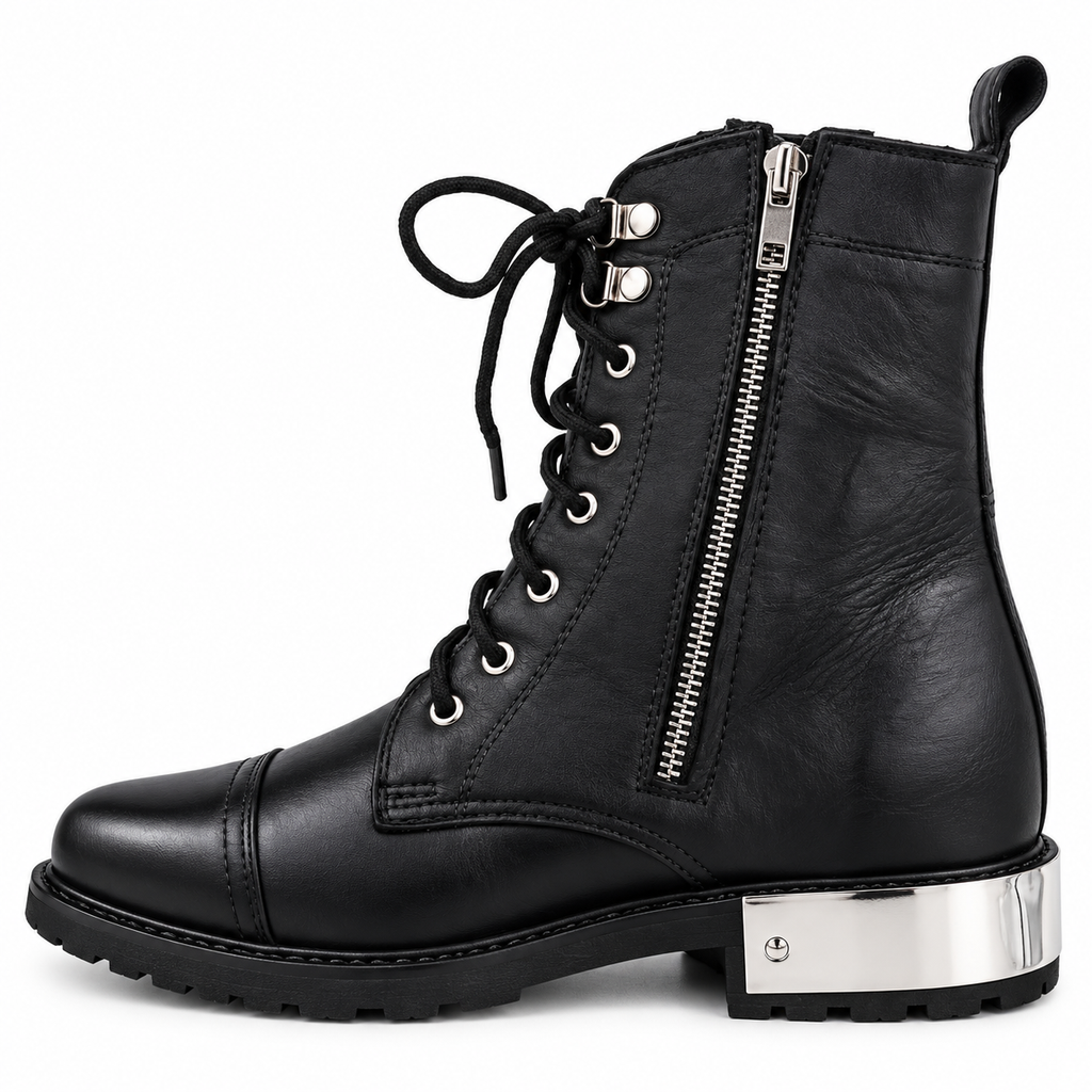 Black Combat Lace-Up & Zipper Boot
