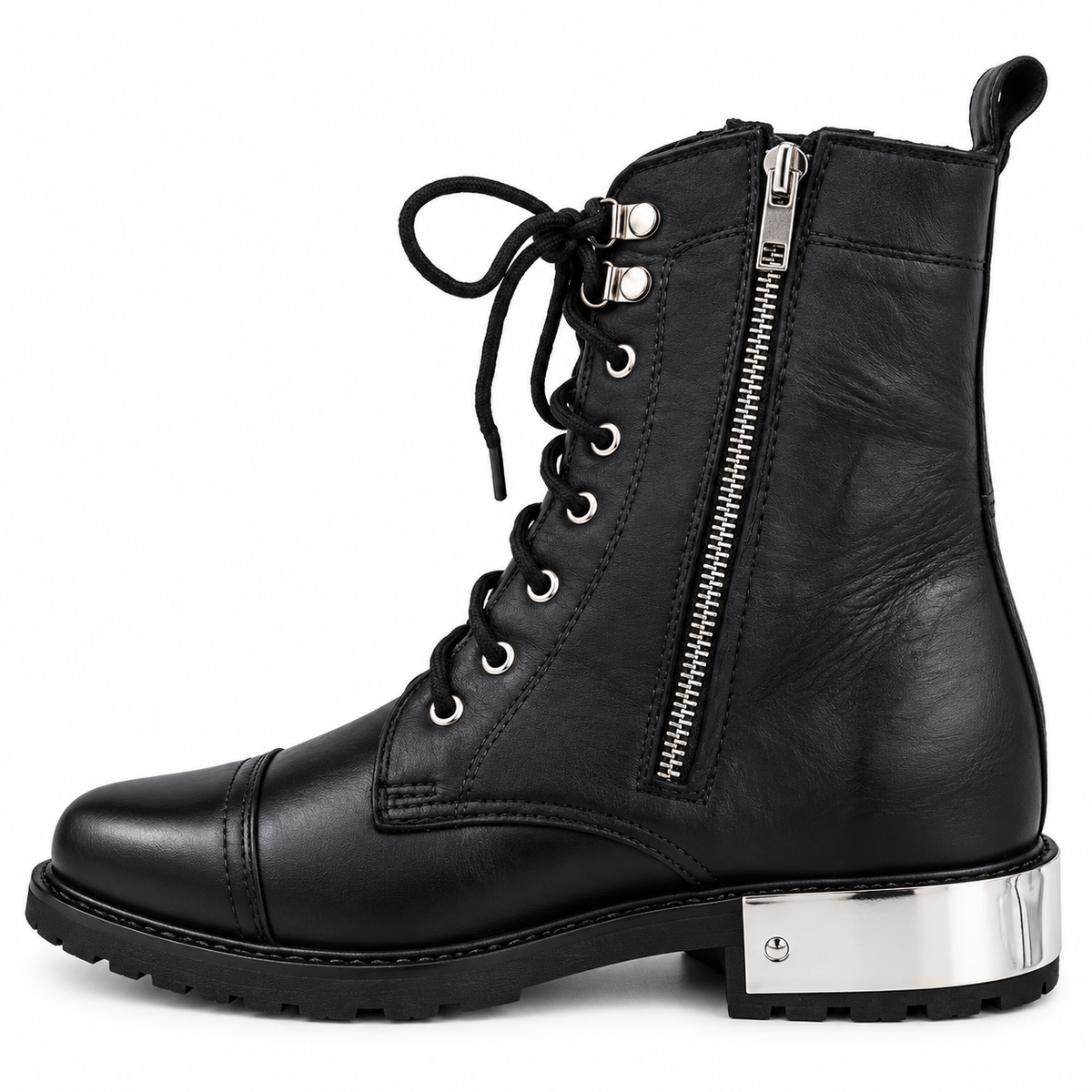 Black Combat Lace-Up & Zipper Boot