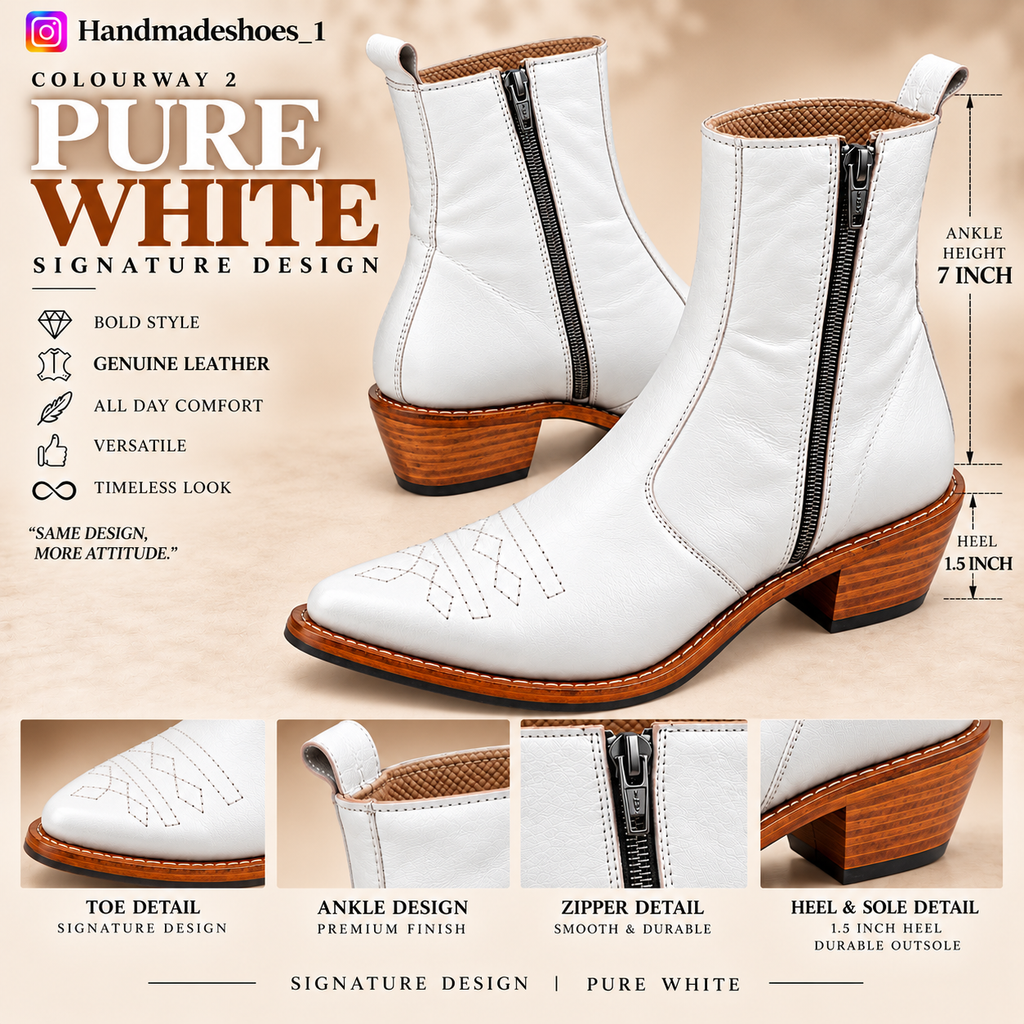 Royal White Heritage Ankle Leather Zipper Boot