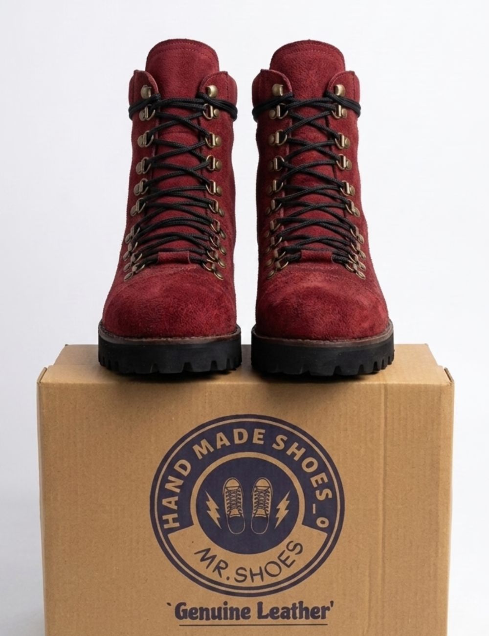 Genuine Handmade Cherry Red Leather Lace-Up Boots