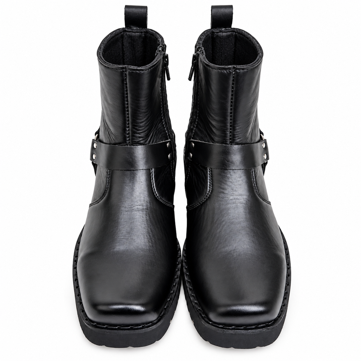 Black Urban Harness  Leather Zipper Boots