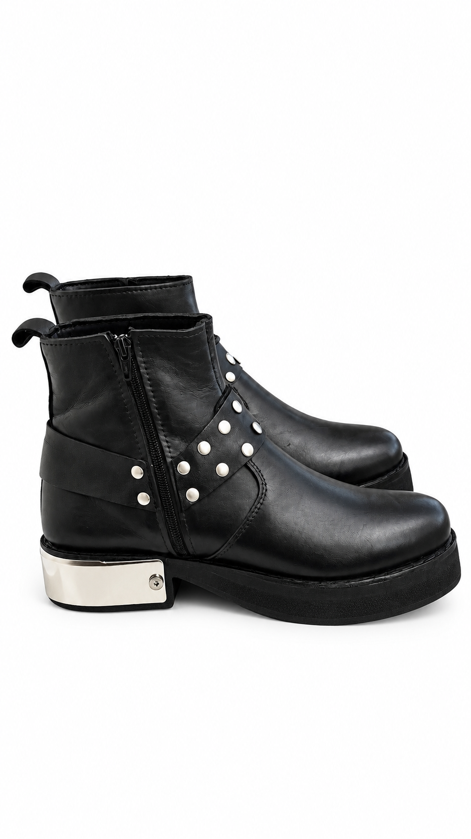 Premium Black Leather Boot | Handmade Style Round Shape Stylish Harness & TPR Sole