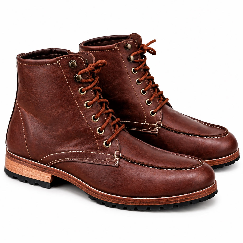 Chestnut Brown Moc-Toe Lace-Up Boot