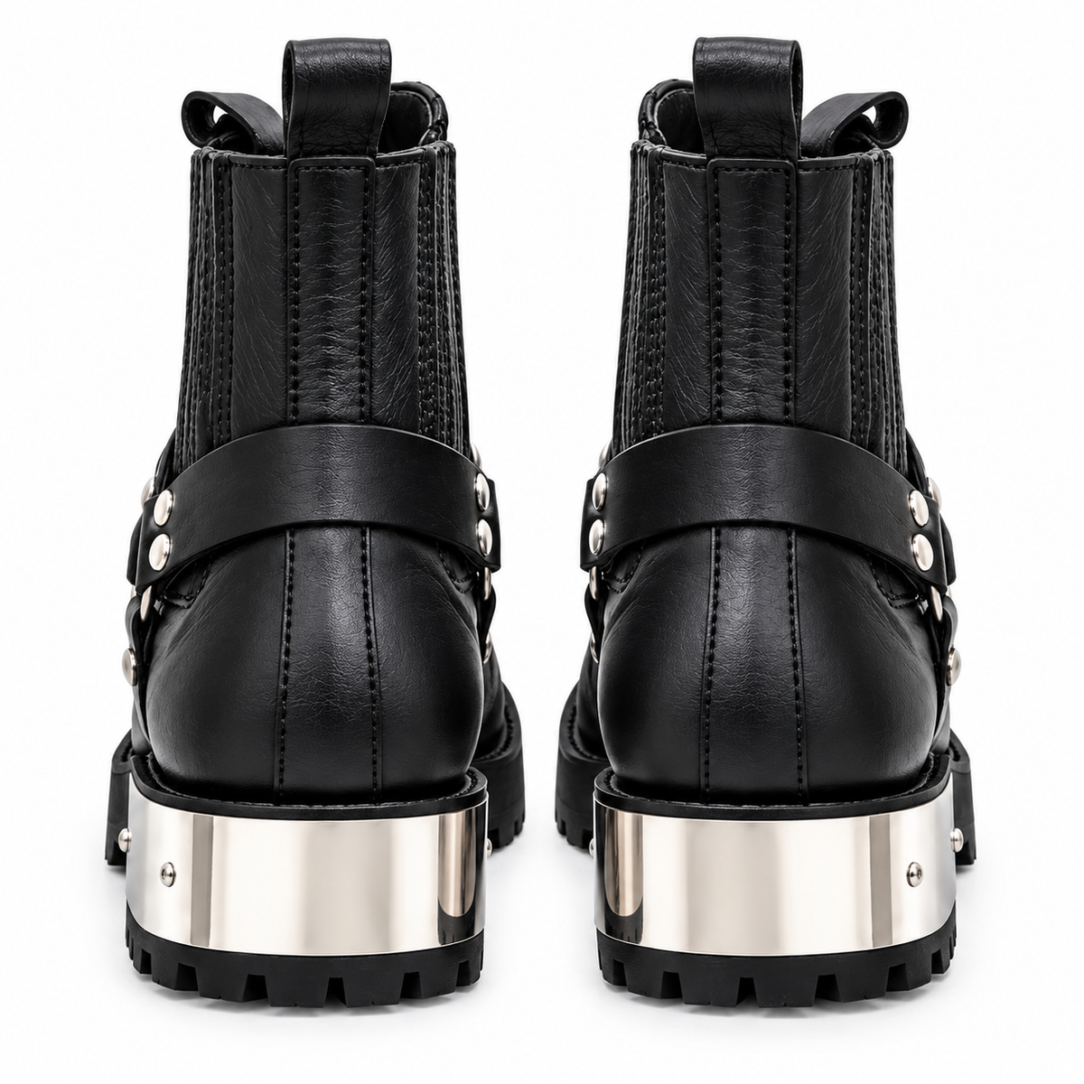 Stylish Black Urban Harness Leather Zipper & Chelsea Boot