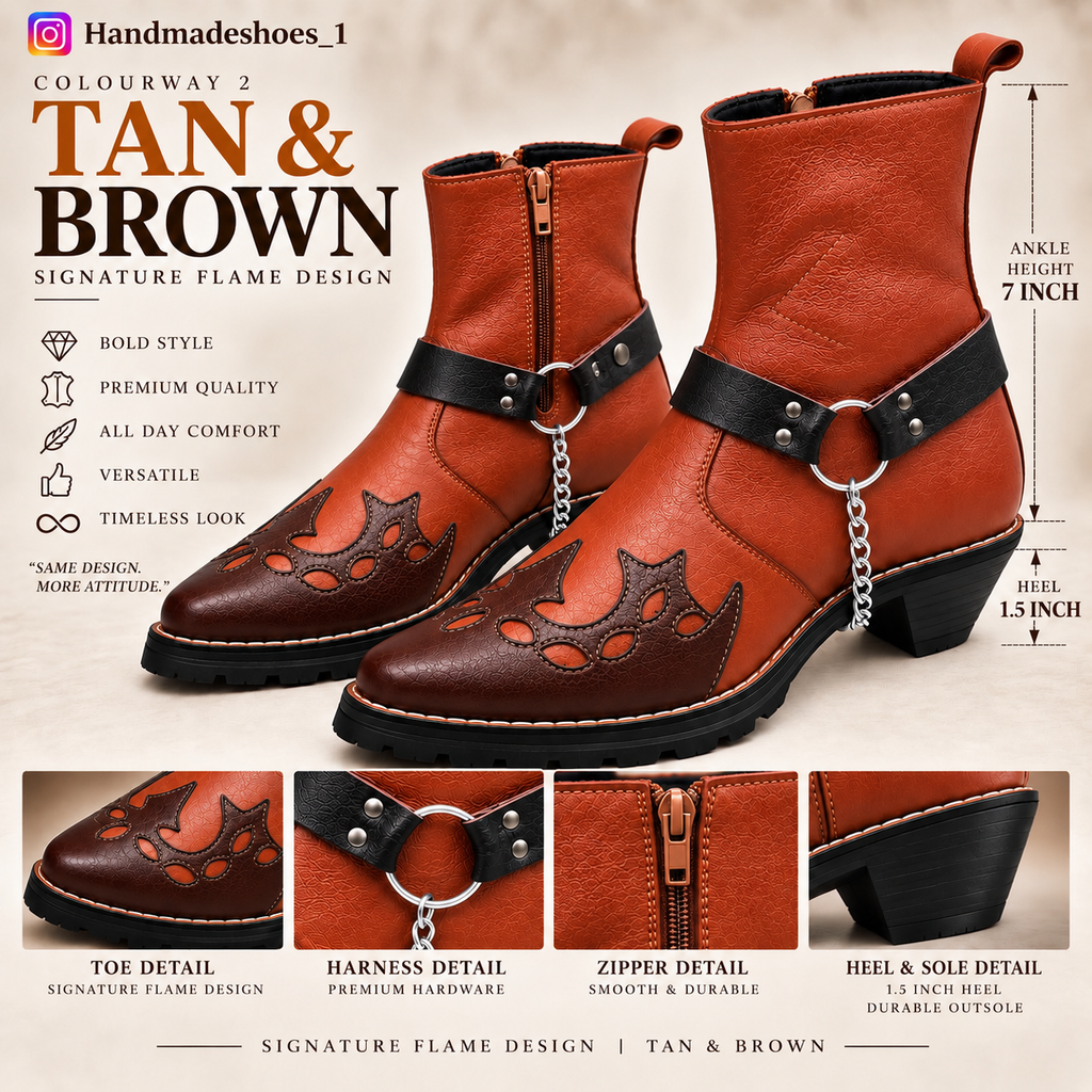 Handmade Vintage Brown Leather Ankle Zipper Boot