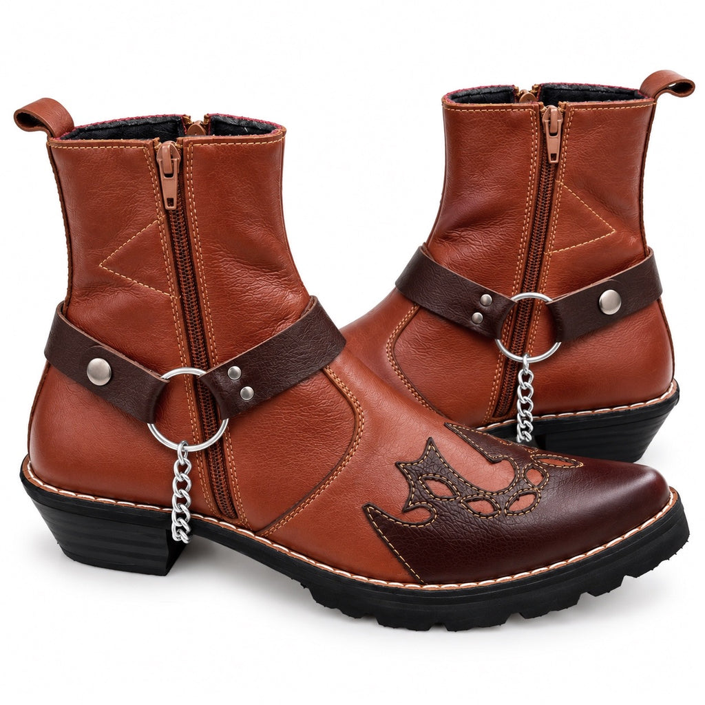Handmade Vintage Brown Leather Ankle Zipper Boot