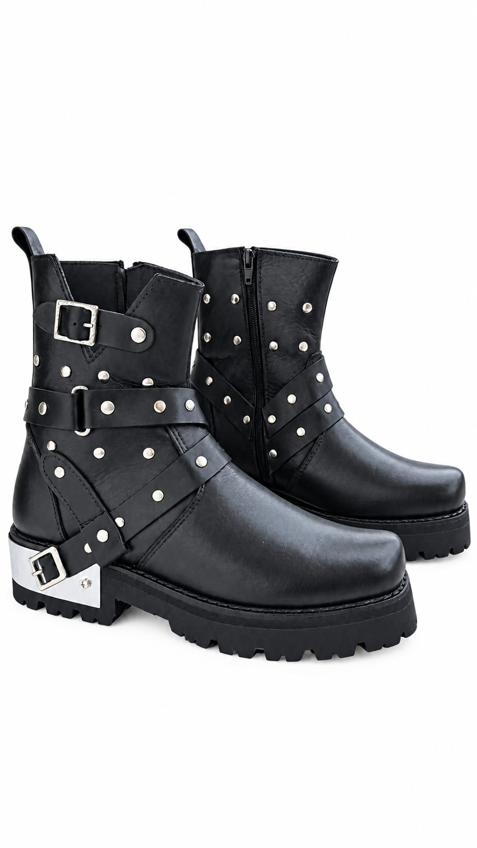 Handmade Premium Handmade Black Leather Boots with Rugged Detailing - Perfect for a Powerful Statement Look