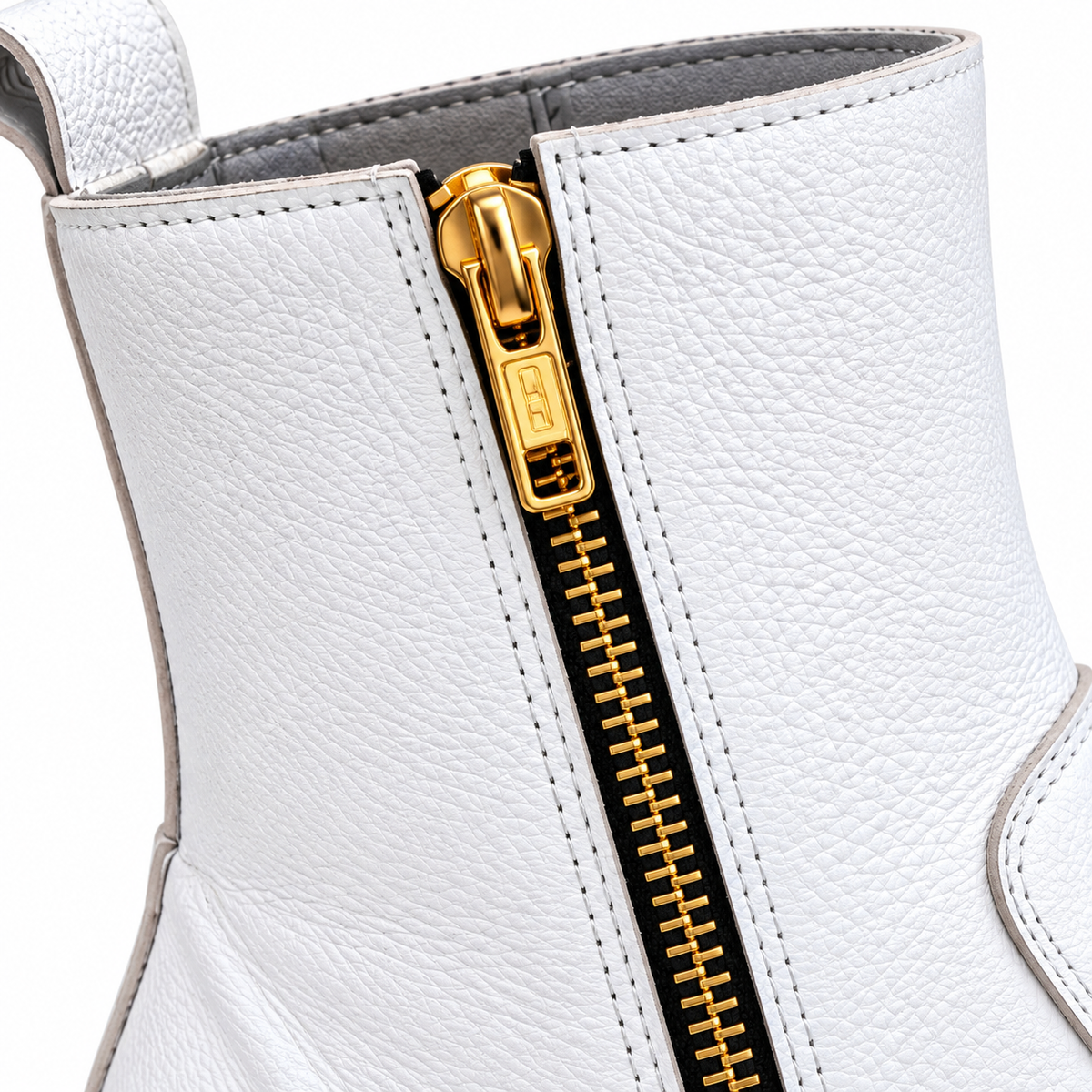Premium White Gold-Toe Ankle Leather Zipper Boot