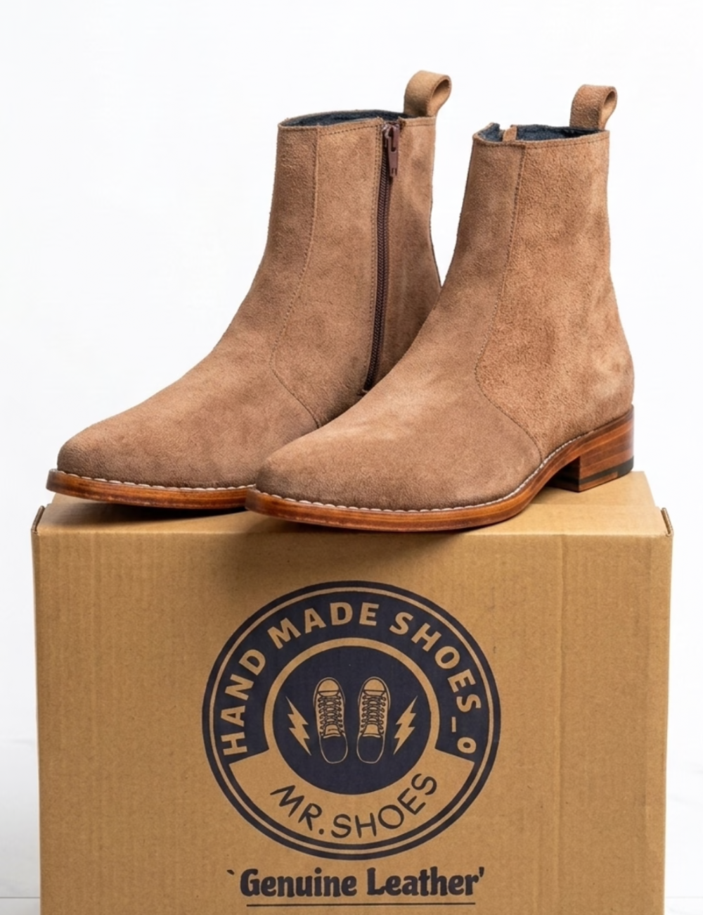 Classic Camel Suede Handmade Zeeper Boots