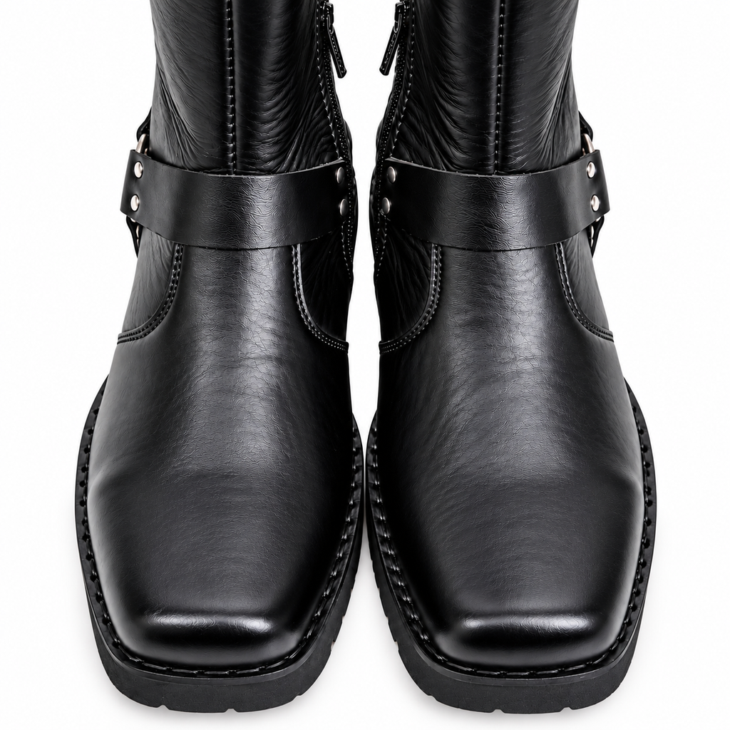Black Urban Harness  Leather Zipper Boots