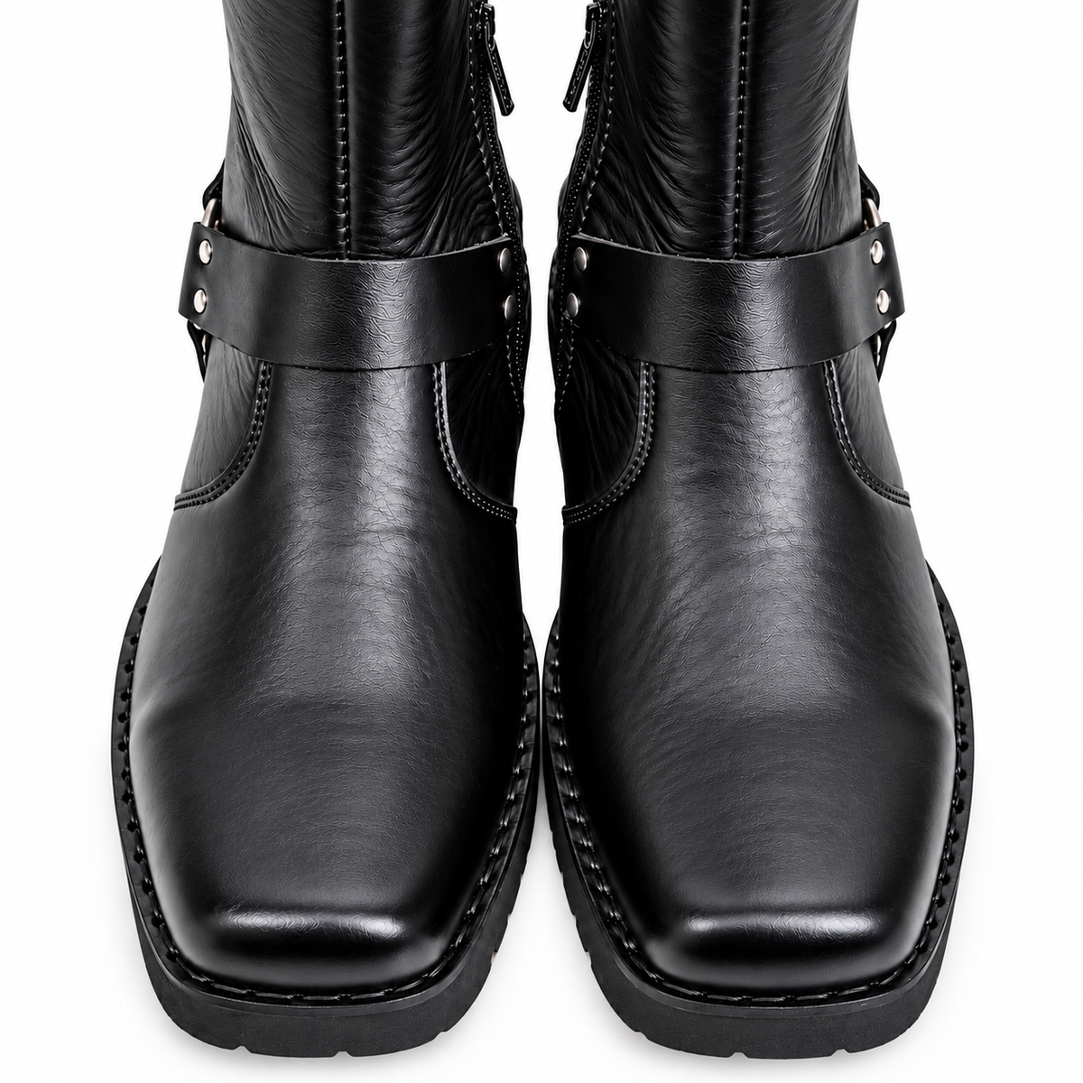 Black Urban Harness  Leather Zipper Boots