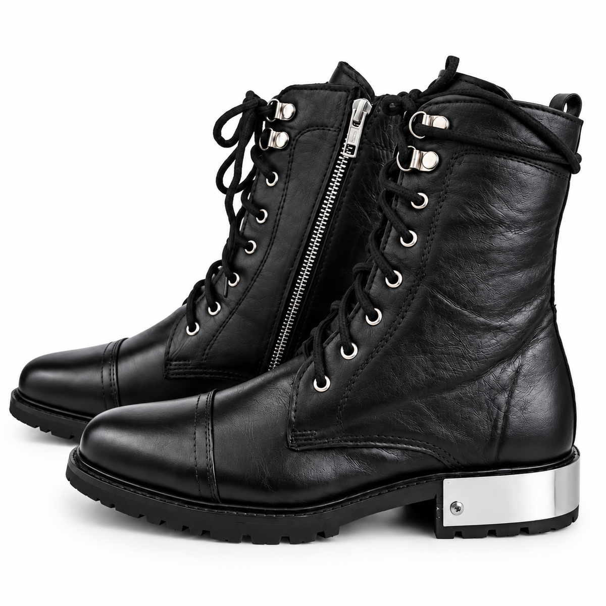 Black Combat Lace-Up & Zipper Boot